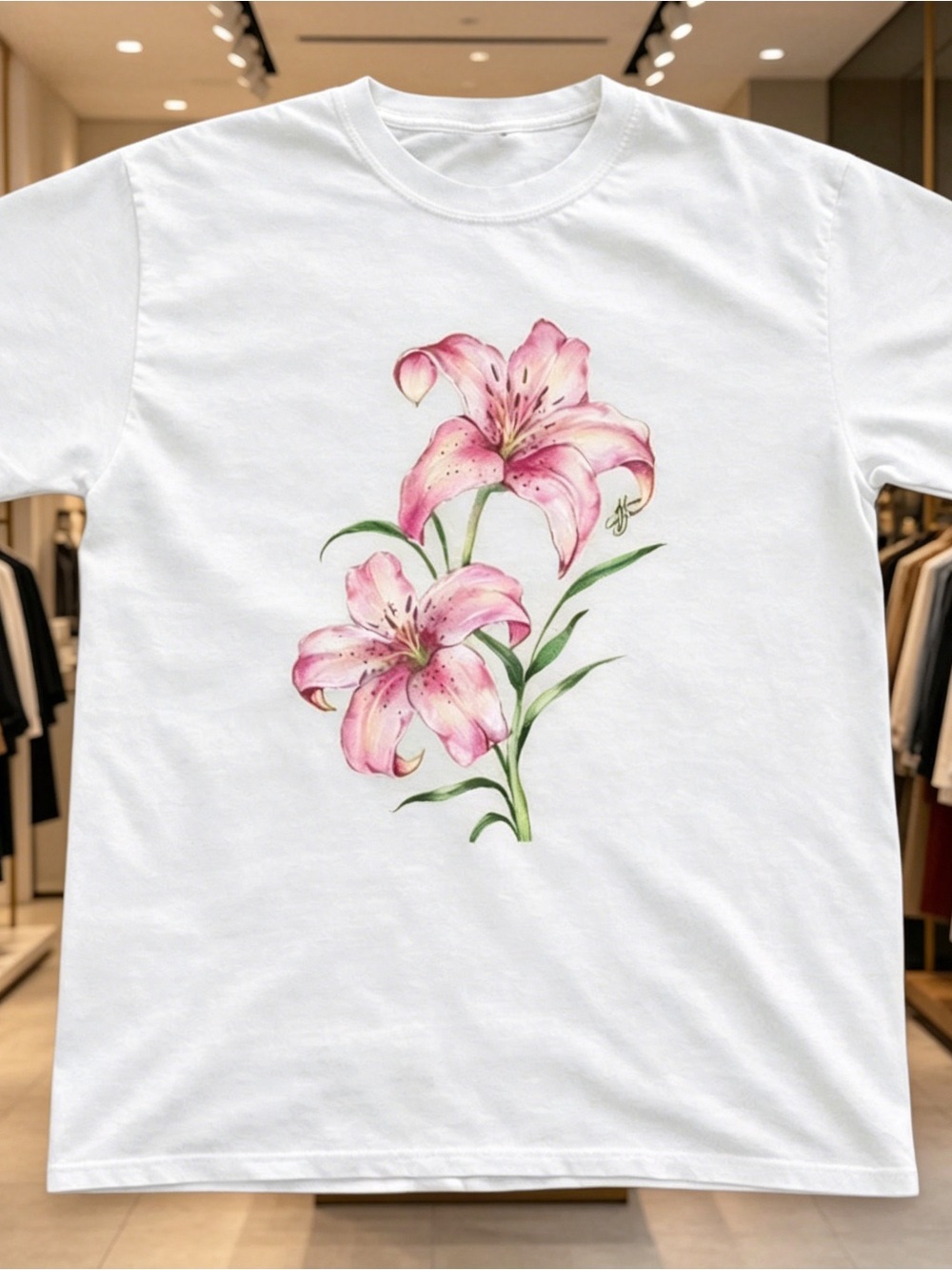 lily floral graphic tee unisex White printed T-shirt for both men and women